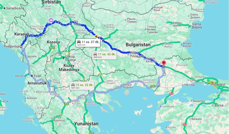 karadağ türkiye araçla nasıl gidilir